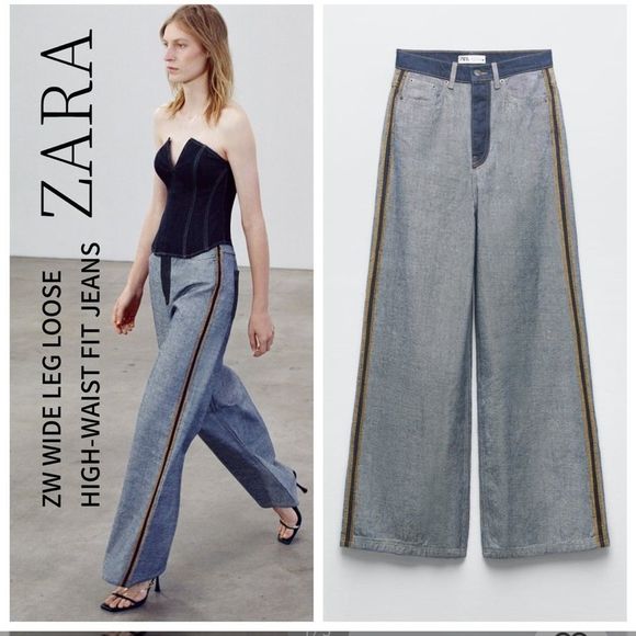 ZARA HIGH-RISE INSIDE OUT DENIM JEANS PANT BLUE 6186/048/143/11 - Picture 3 of 6